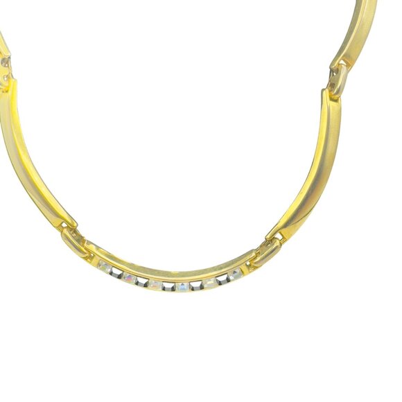 Gold Tone Cubic Zirconia Necklace Elegant Statement Design - Picture 2 of 8